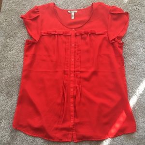 Bass Orange Tulip Sleeve Pintuck Blouse